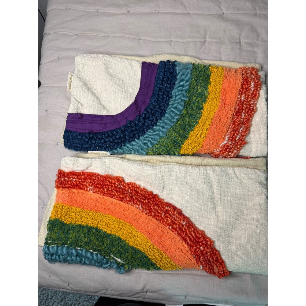World Market Rainbow Tufted Throw Pillow Covers Set of 2 Cotton 18x18 Boho - Picture 7 of 8
